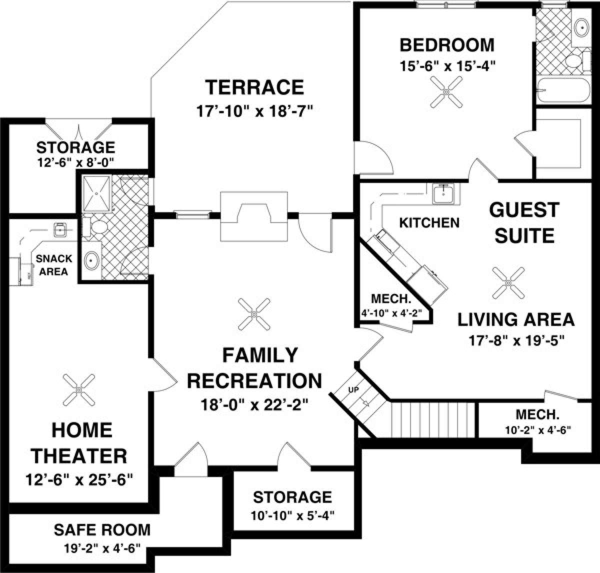 Basement Floor Plan for House Plan #036-00208