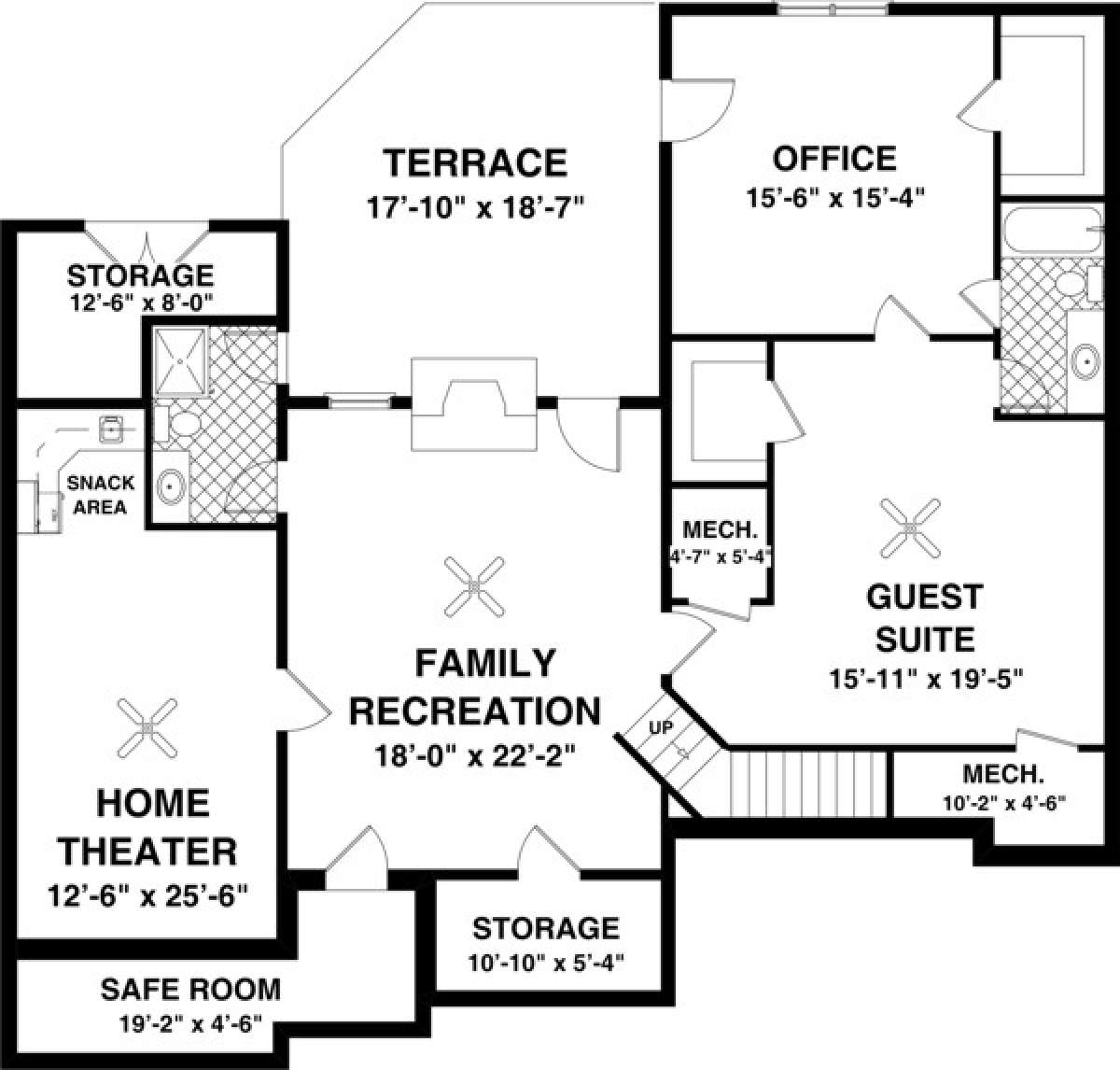 Basement Floor Plan for House Plan #036-00209