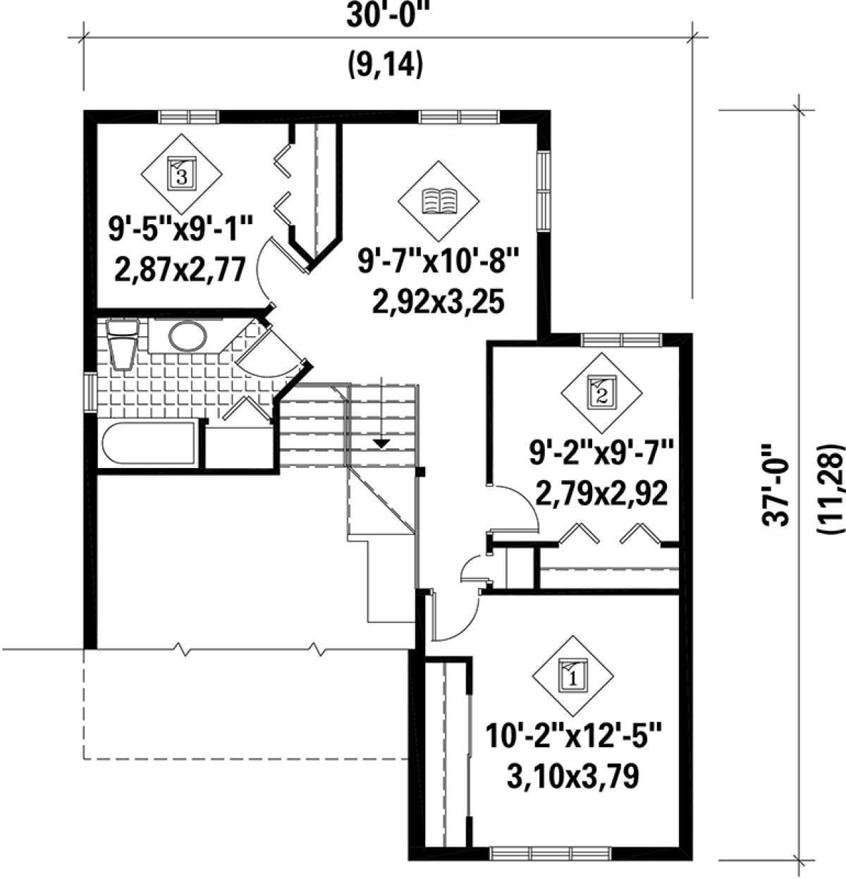 Upper Floor Plan for House Plan #6146-00060