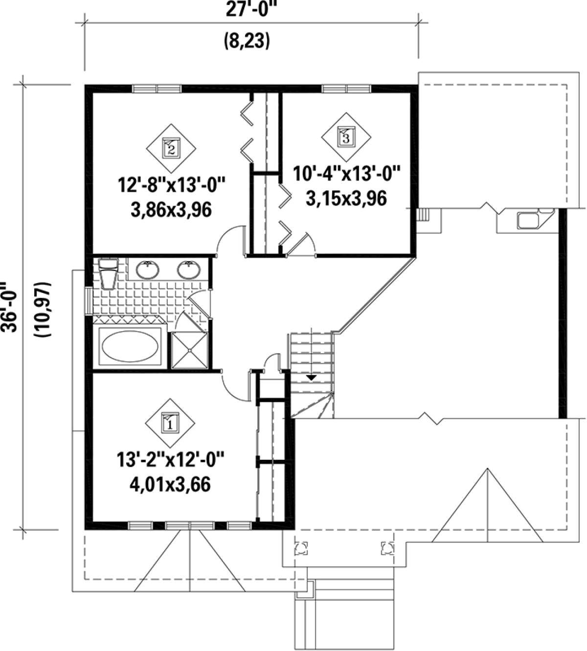 Upper Floor Plan for House Plan #6146-00061