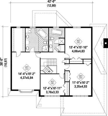 Upper Floor Plan for House Plan #6146-00074