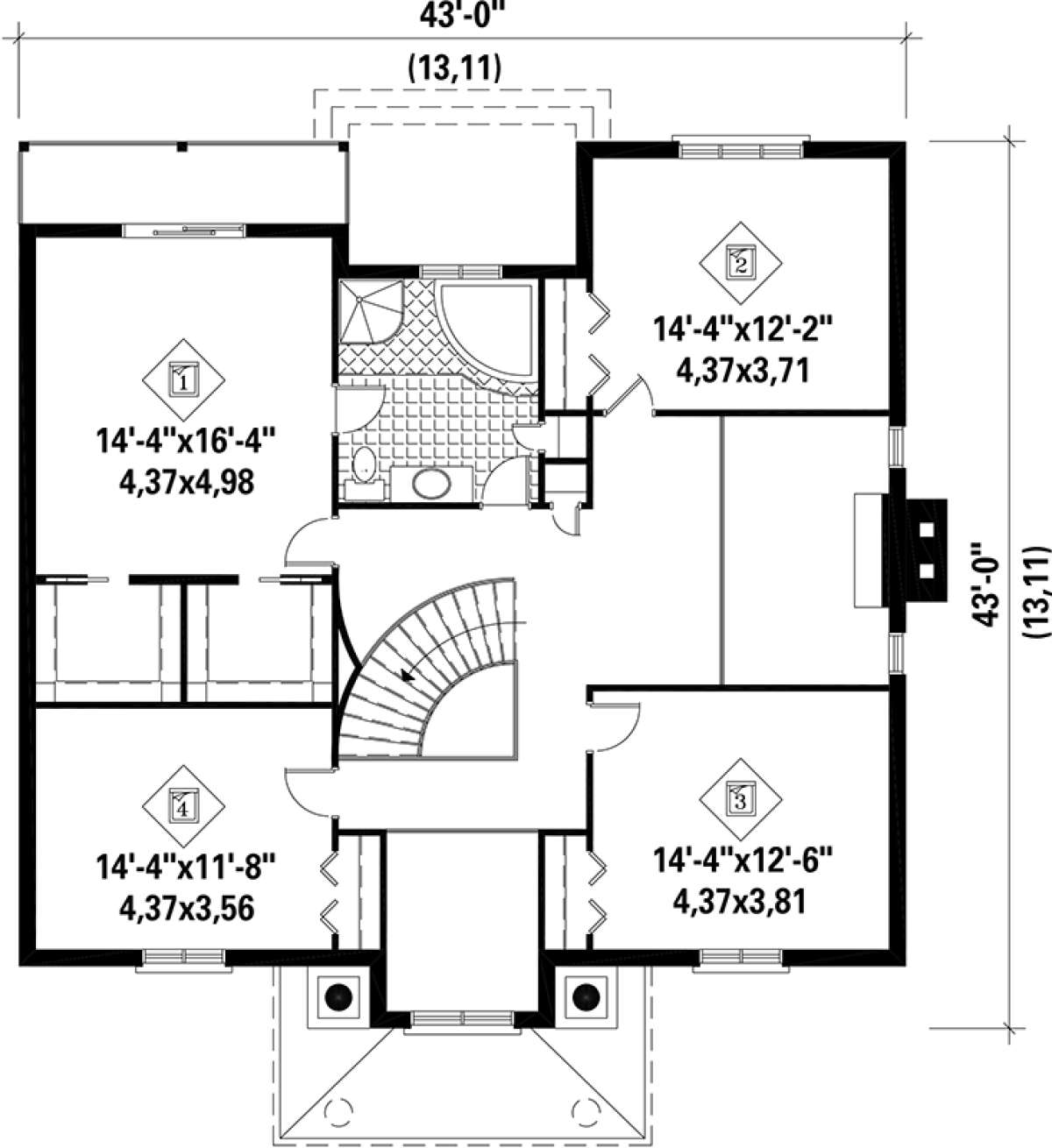Upper Floor Plan for House Plan #6146-00077