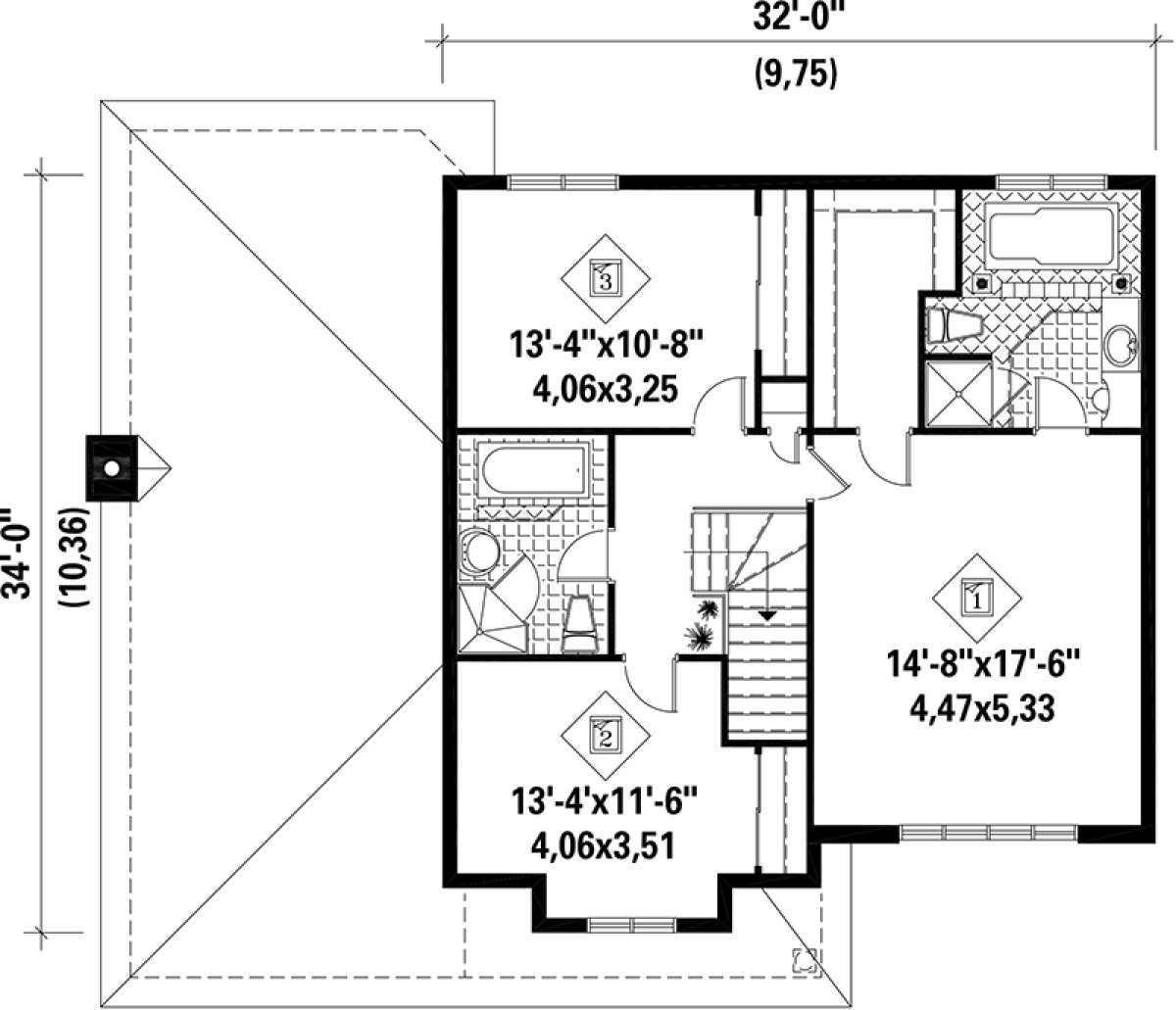 Upper Floor Plan for House Plan #6146-00087