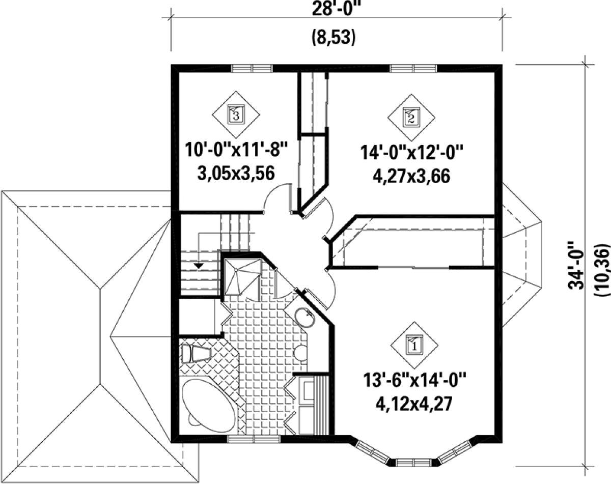 Upper Floor Plan for House Plan #6146-00088