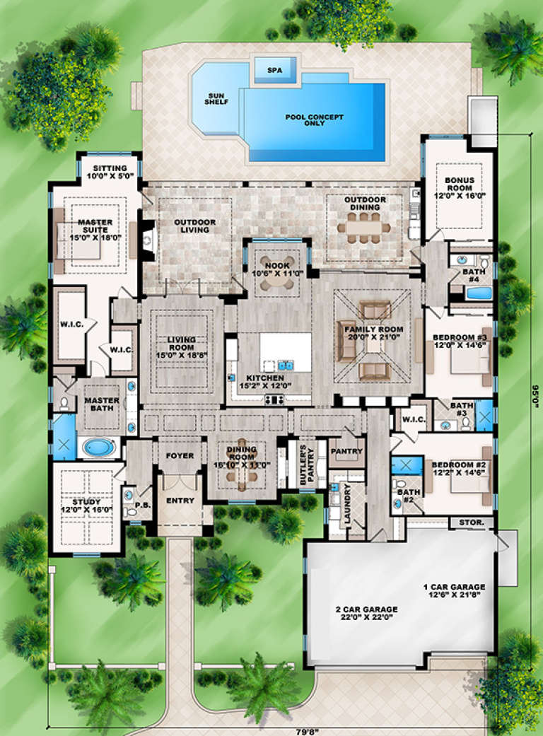 Coastal Plan - 4,162 Square Feet, 4 Bedrooms, 4.5 Bathrooms | Floor ...