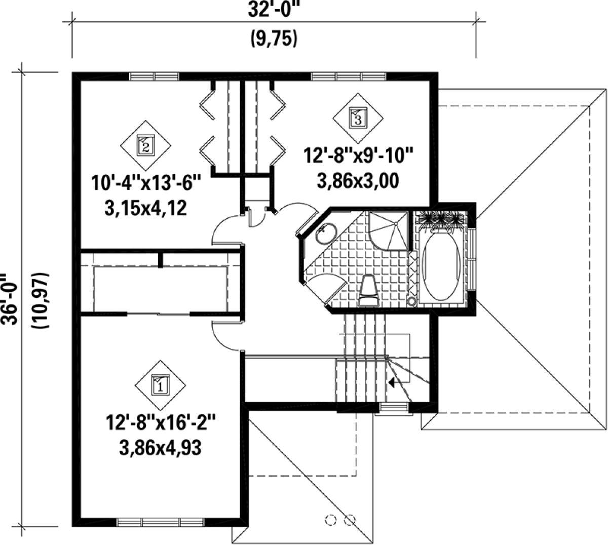 Upper Floor Plan for House Plan #6146-00102