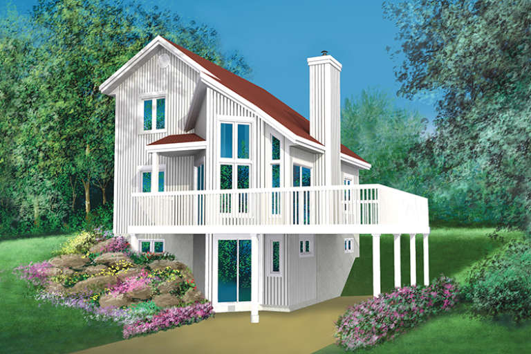 Narrow Lot House Plan #6146-00138 Elevation Photo