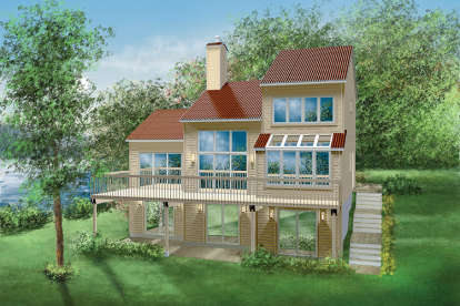 Lake Front House Plan #6146-00145 Elevation Photo