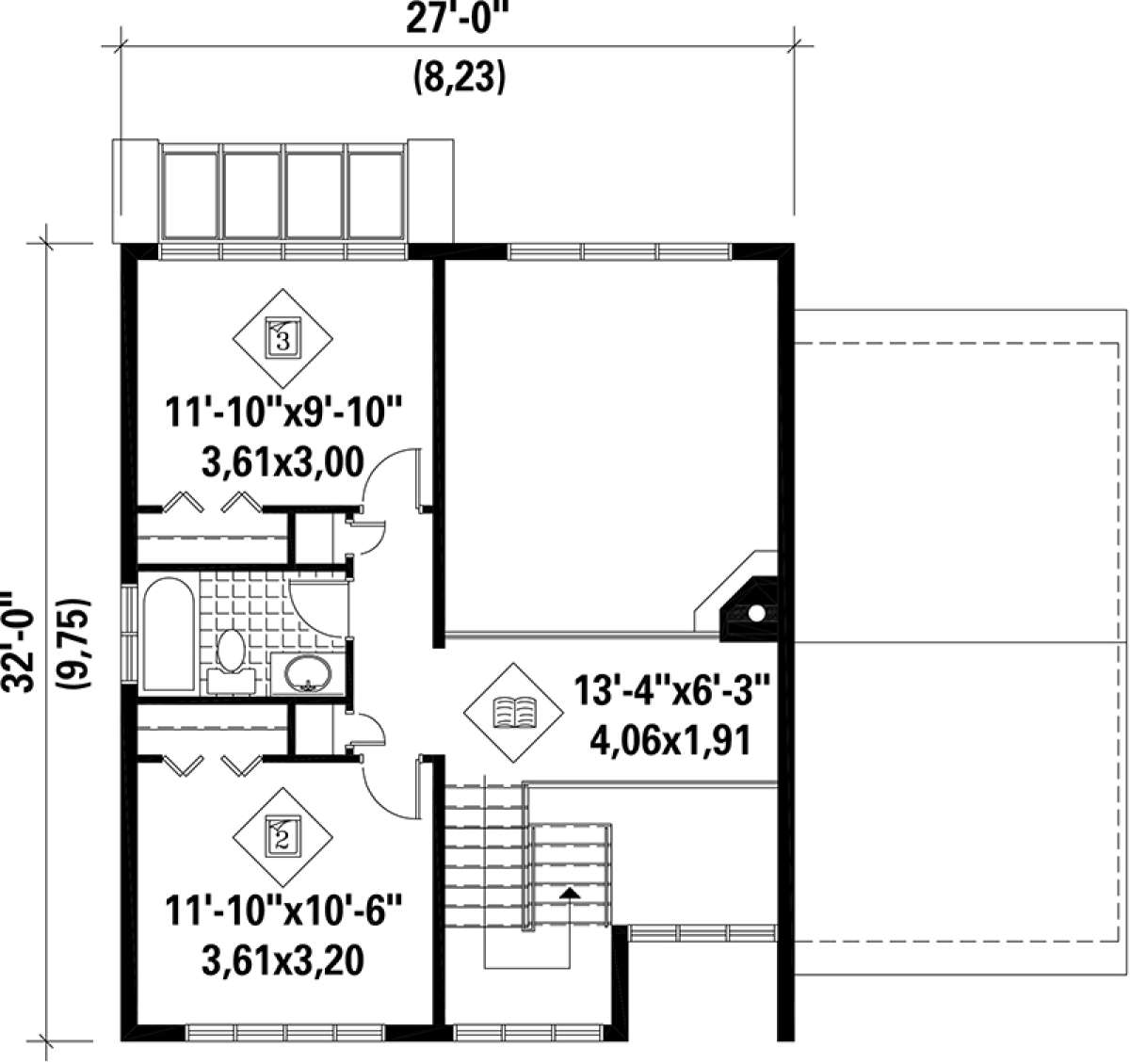 Upper Floor Plan for House Plan #6146-00145