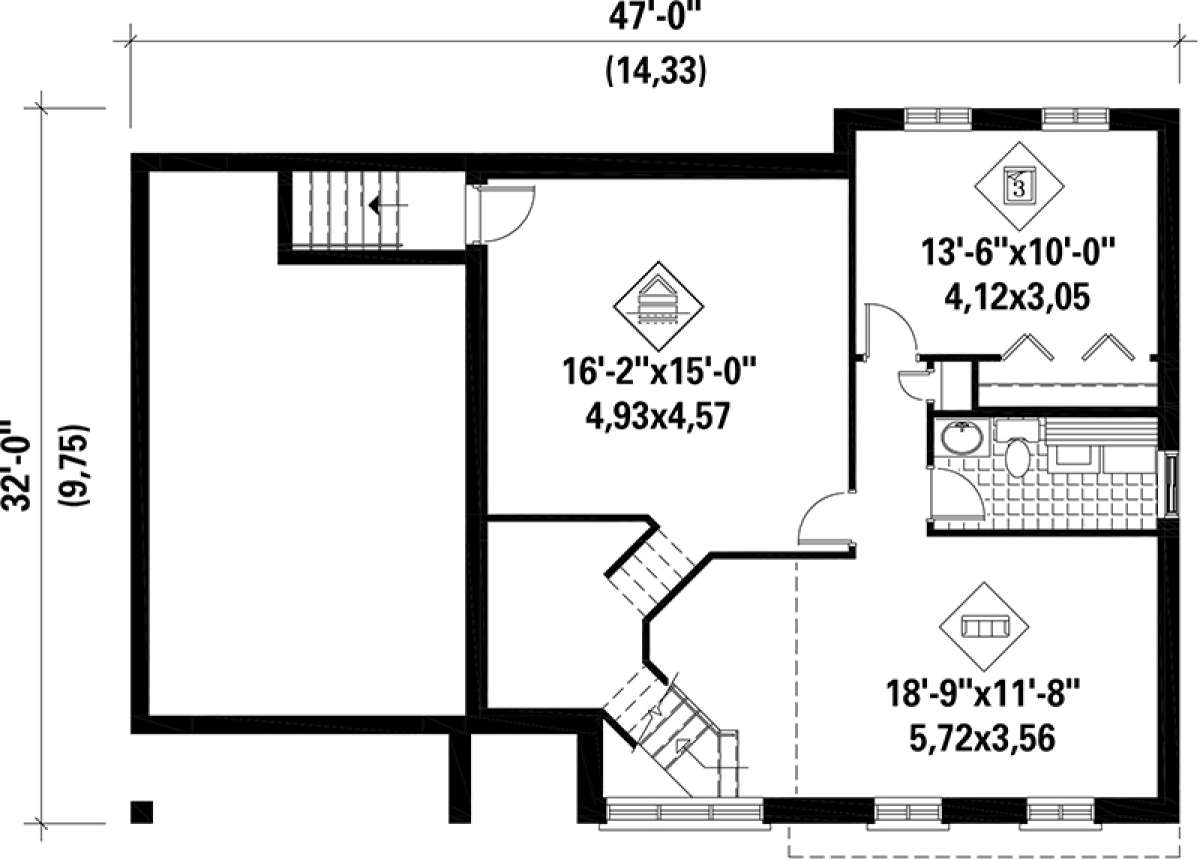 Basement Floor Plan  for House Plan #6146-00149