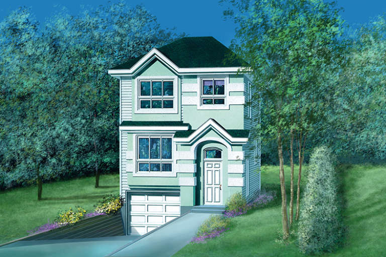 Narrow Lot House Plan #6146-00151 Elevation Photo