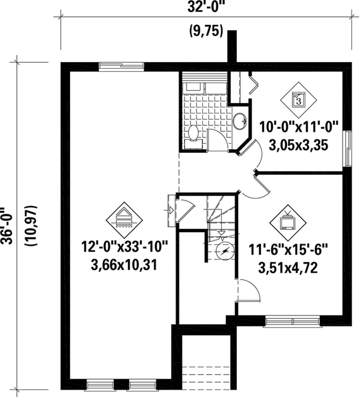 Basement Floor Plan  for House Plan #6146-00156