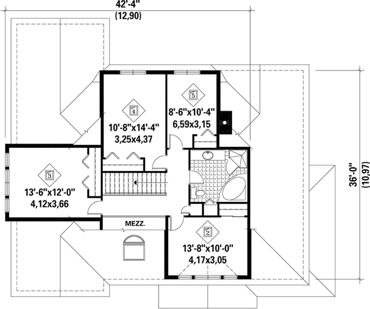 Upper Floor Plan for House Plan #6146-00157