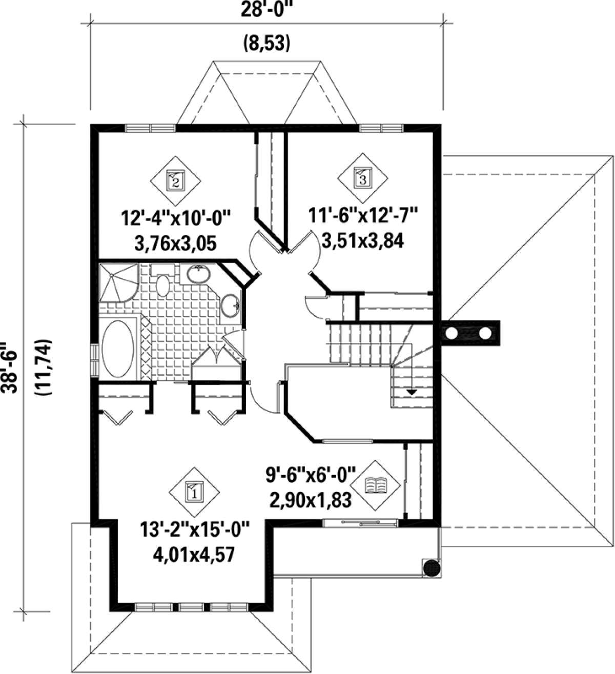 Upper Floor Plan for House Plan #6146-00162