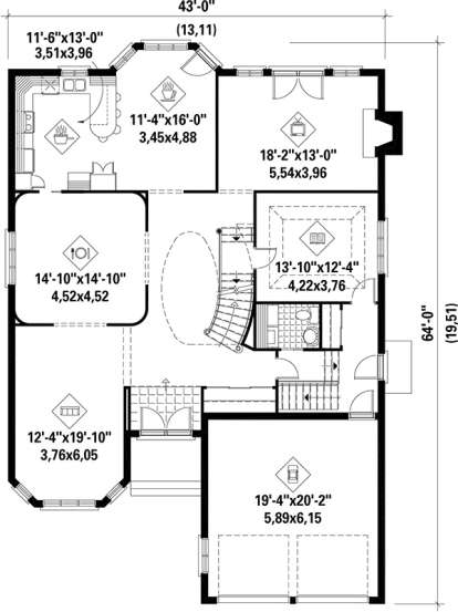 Main Floor Plan for House Plan #6146-00196