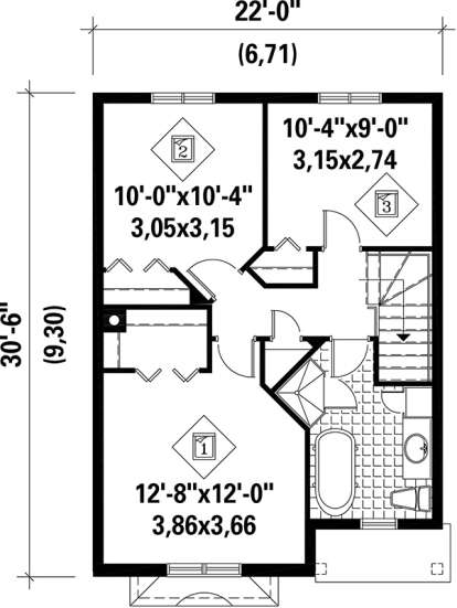 Upper Floor Plan for House Plan #6146-00198