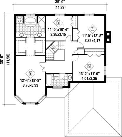 Upper Floor Plan for House Plan #6146-00199