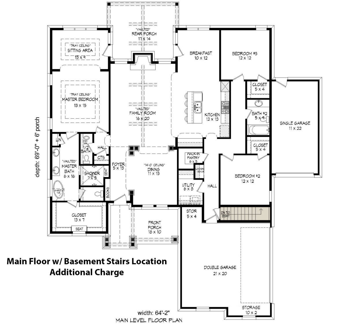 Main Floor w/ Basement Stair Location for House Plan #940-00007