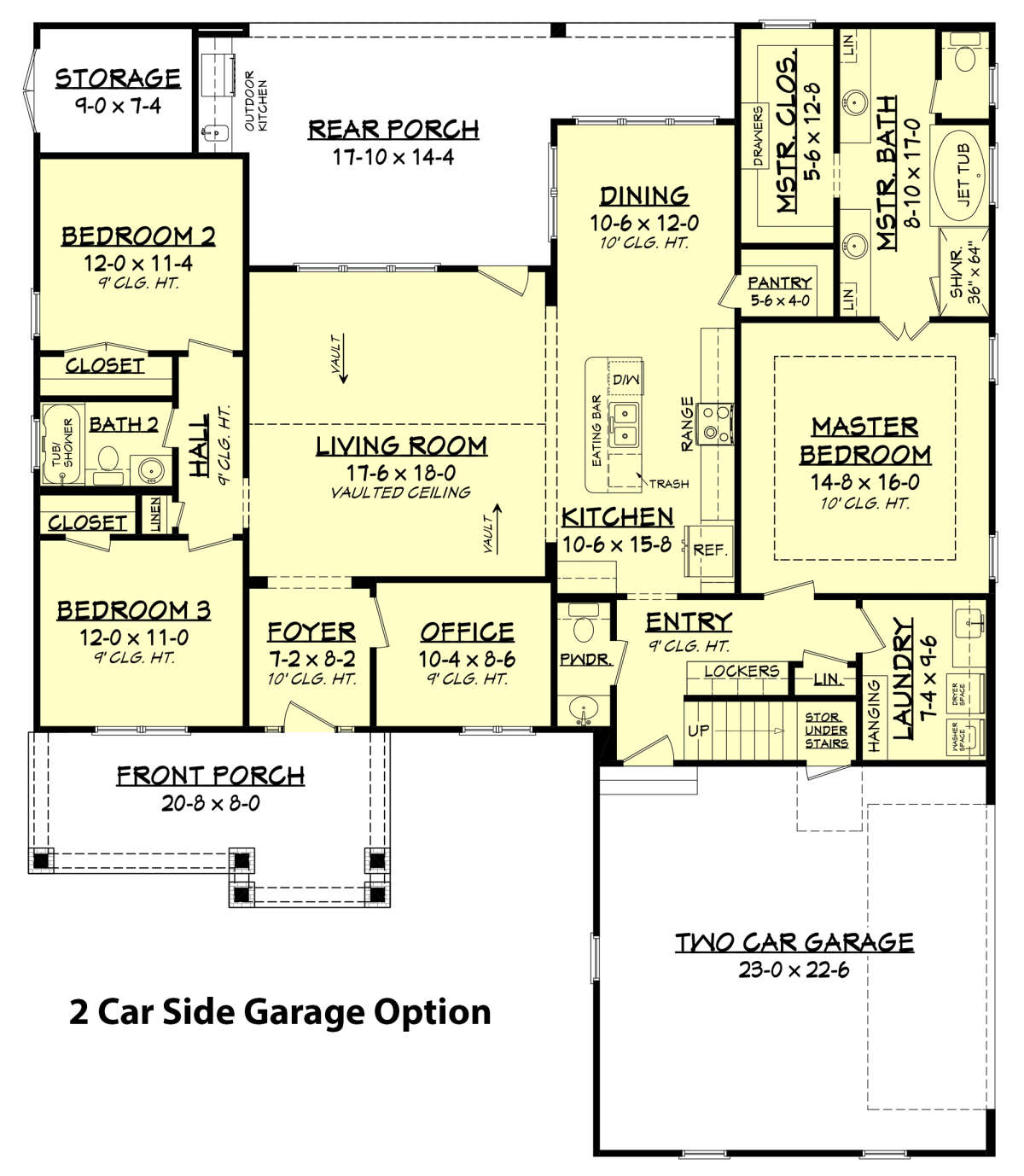 2 Car Side Garage Option for House Plan #041-00144