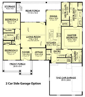 2 Car Side Garage Option for House Plan #041-00144