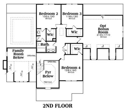 Second Floor for House Plan #009-00002