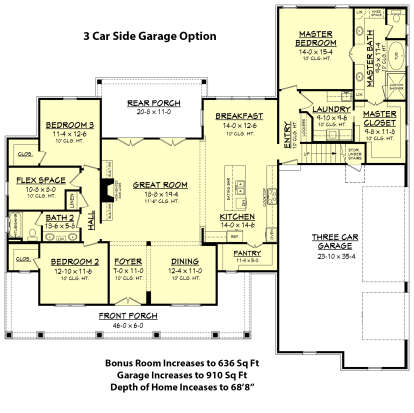 3 Car Side Garage Option for House Plan #041-00151