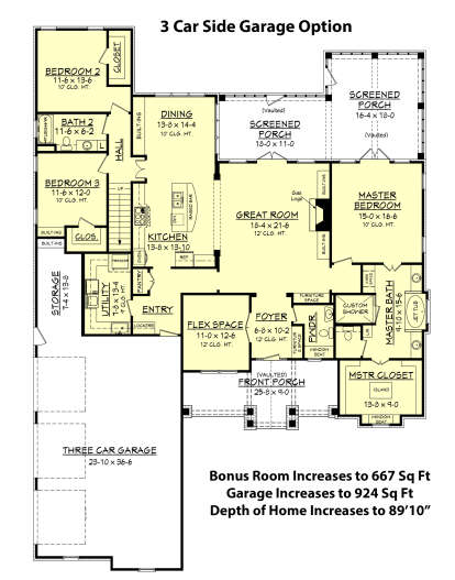 3 Car Side Garage Option for House Plan #041-00152