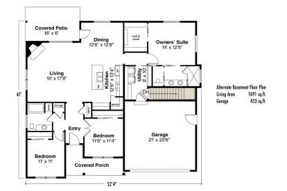 Main Floor w/ Basement Stair Location for House Plan #035-00706