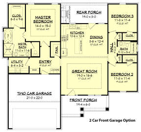 2 Car Front Garage Option for House Plan #041-00153