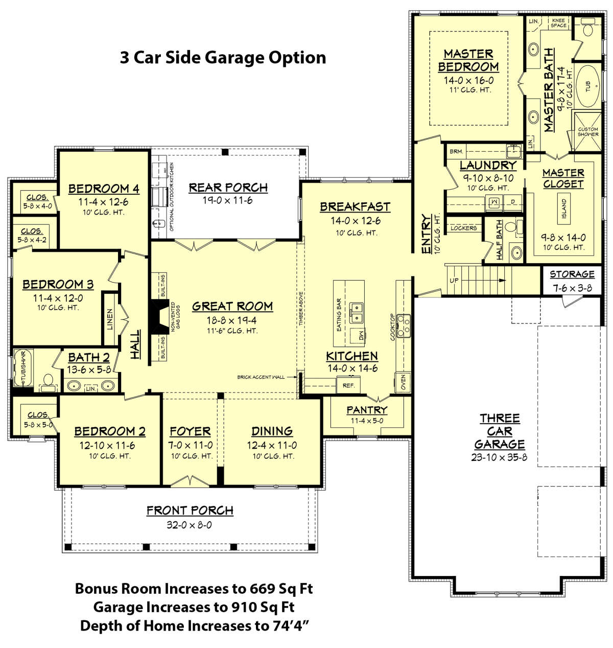 3 Car Side Garage Option for House Plan #041-00160