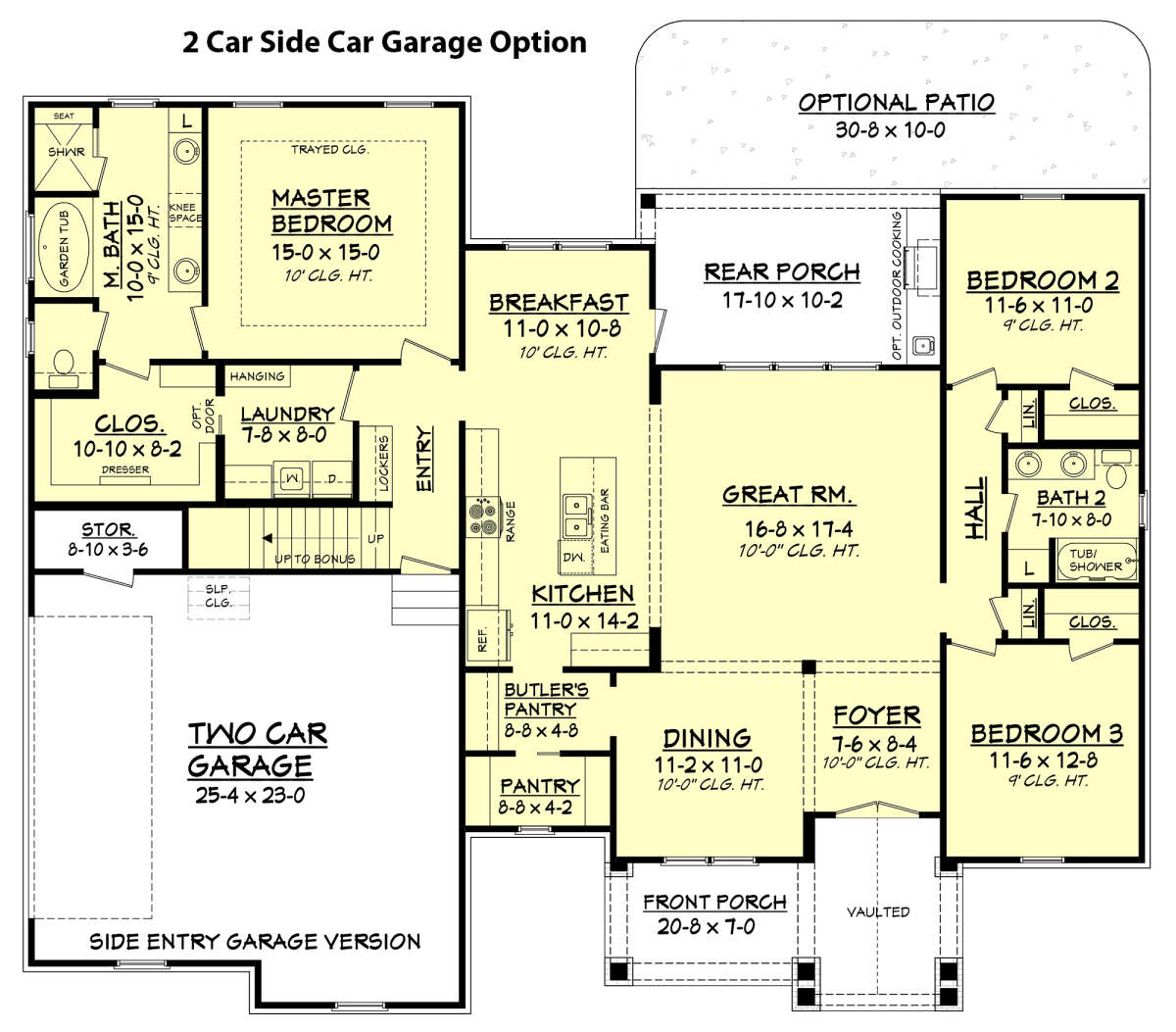 2 Car Side Garage Option for House Plan #041-00161