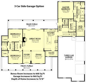 3 Car Side Garage Option for House Plan #041-00166