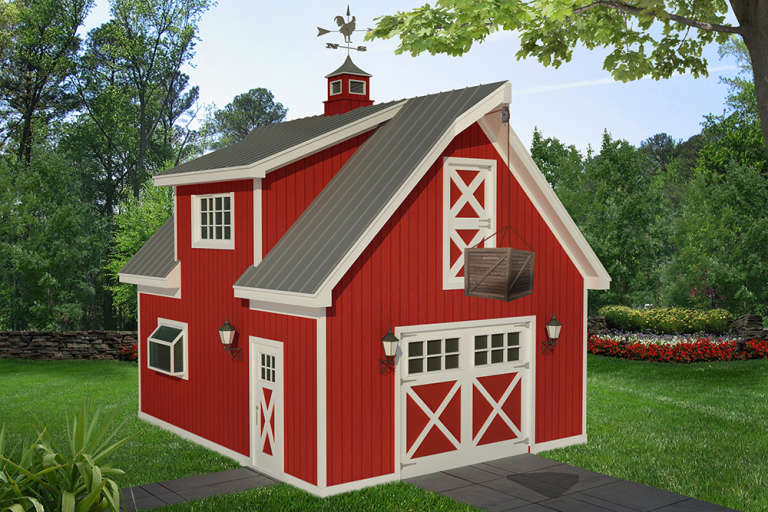 One Car Barn Pattern Barn 1 Car Garage Plan - 865 Square Feet | Floor Plan #940-00056 ...