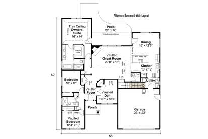 Main Floor w/ Basement Stair Location for House Plan #035-00774