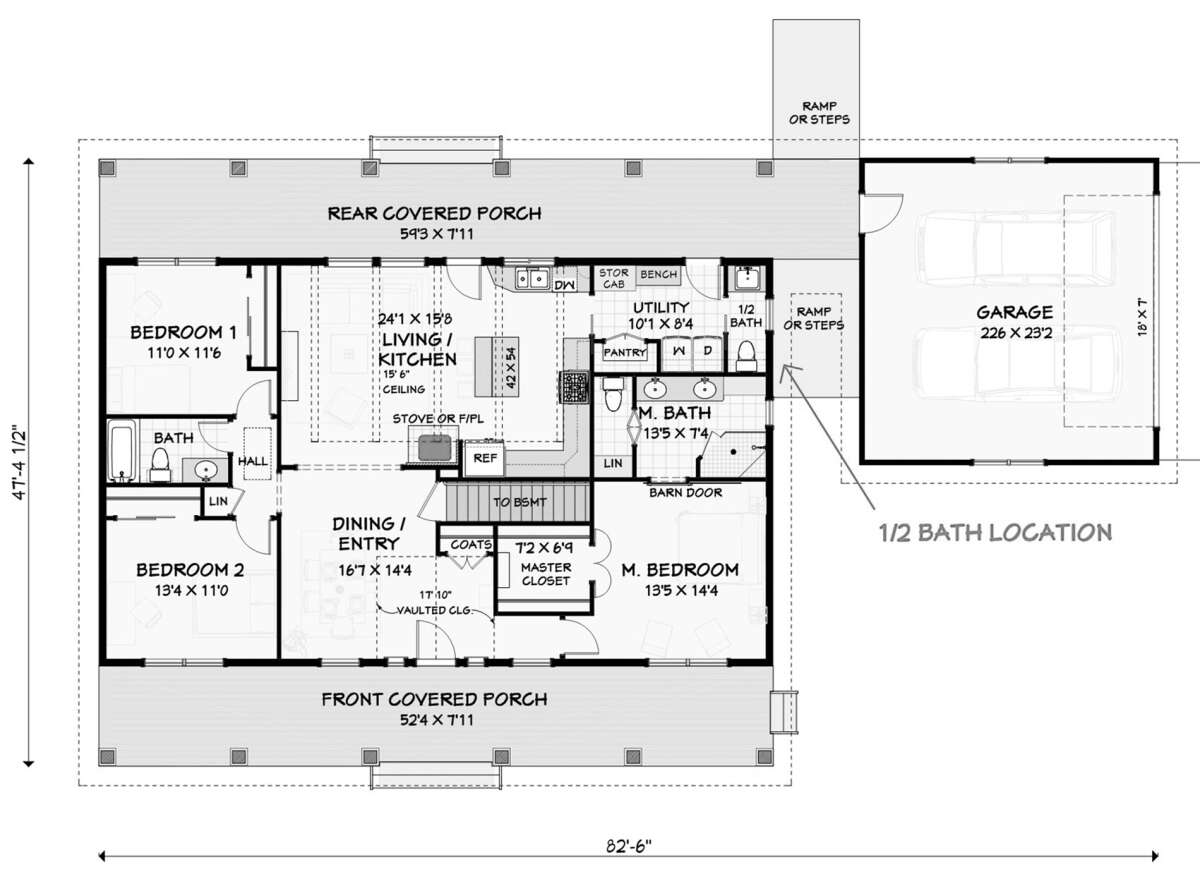 Main Floor w/ Basement Stair Location for House Plan #3125-00015