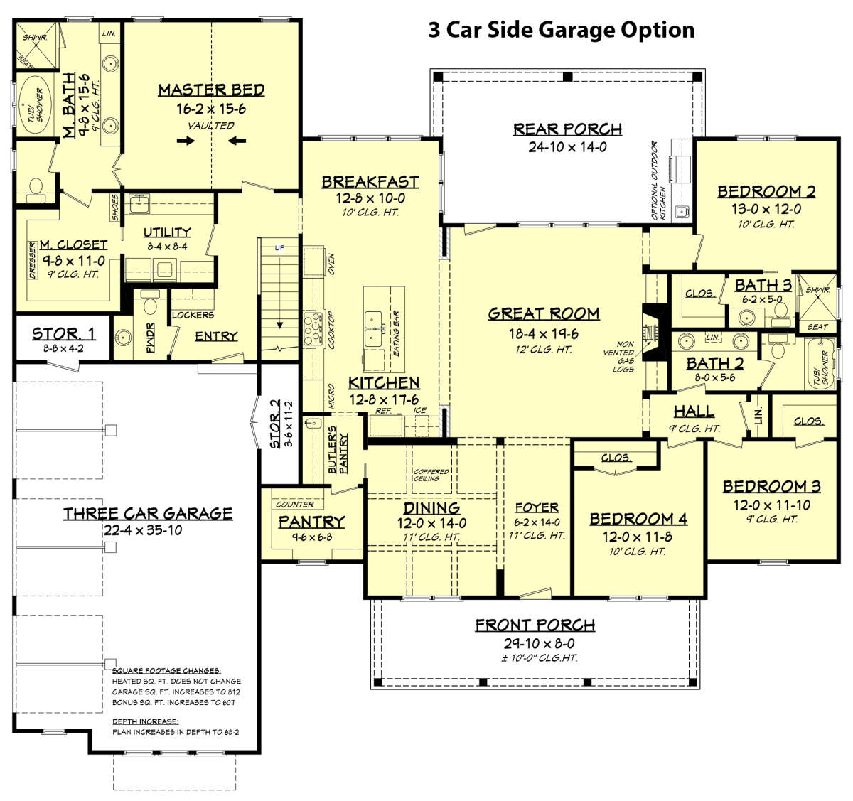 3 Car Side Garage Option for House Plan #041-00169