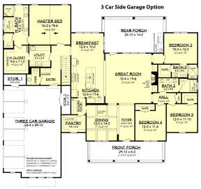 3 Car Side Garage Option for House Plan #041-00169