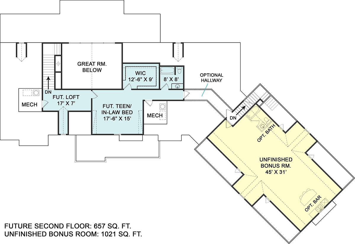 Second Floor Bonus Room for House Plan #4195-00020
