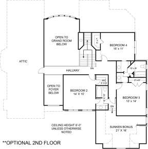 Second Floor Optional Sunken Bonus Room for House Plan #4195-00023