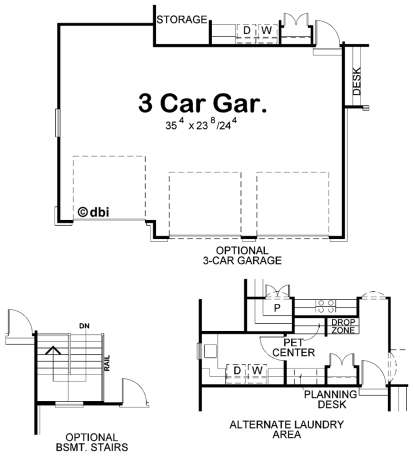 Garage, Alternate Laundry Area, Optional Basement Stairs for House Plan #402-01507