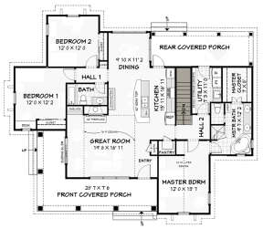Main Floor w/ Basement Stair Location for House Plan #3125-00020