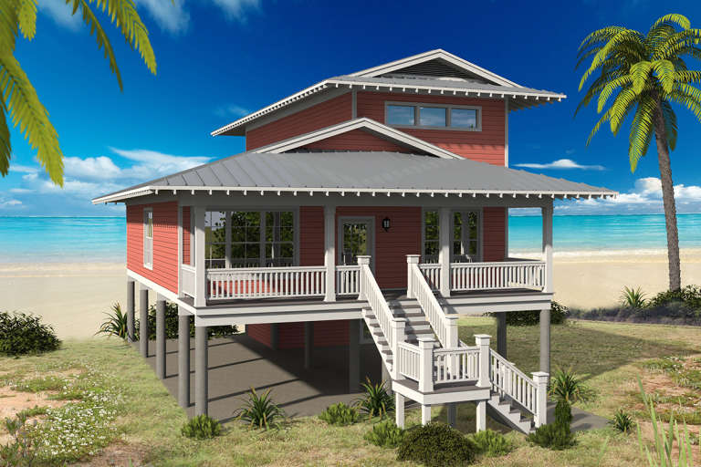 Coastal House Plan #940-00082 Elevation Photo