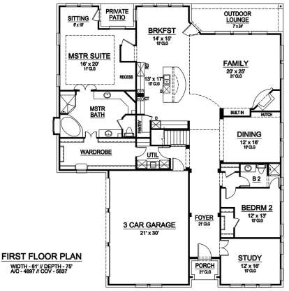 Floorplan 1 for House Plan #5445-00301
