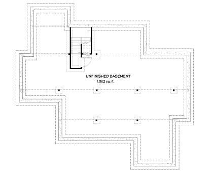 Basement: 1,582 sq. ft. Unfinished Basement, stairs. Unheated square footage. House Plan # 3125-00025 Basement Floor Plan Drawing by America's Best House Plans, Inc.