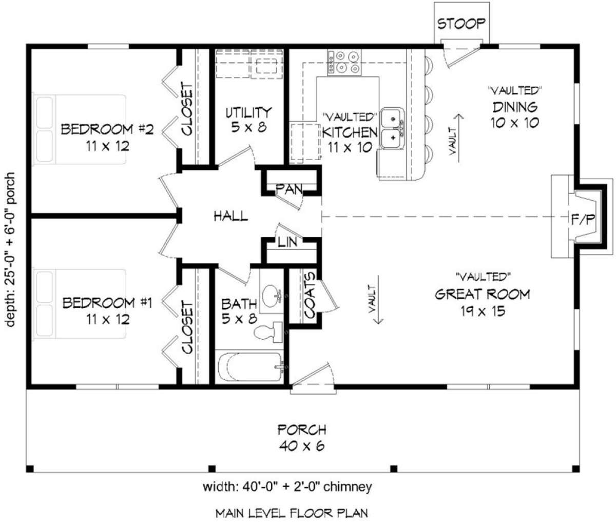 Cabin Plan 1000 Square Feet 2 Bedrooms 1 Bathroom 940 00098