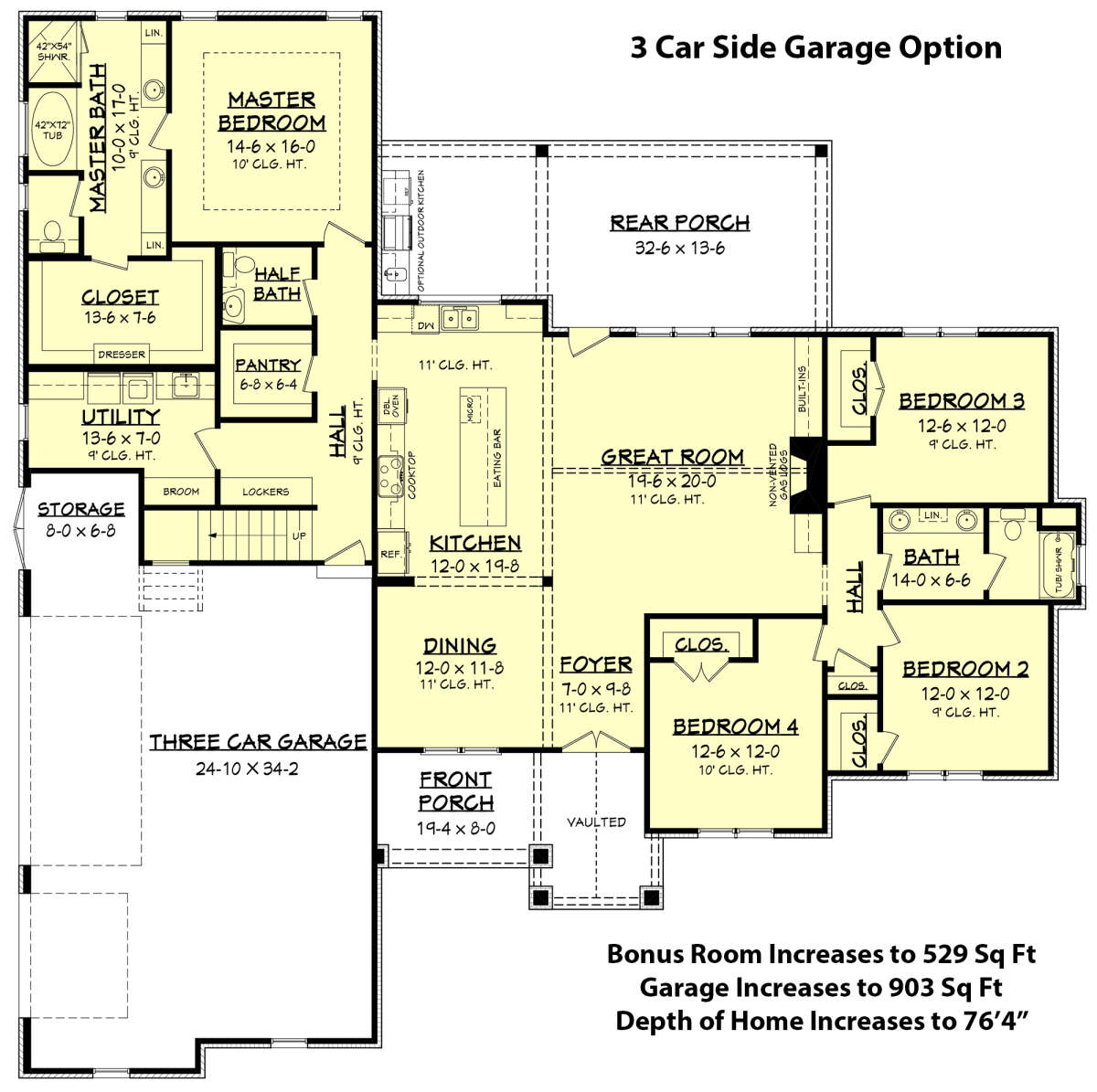 3 Car Side Garage Option for House Plan #041-00174