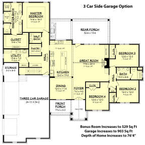 3 Car Side Garage Option for House Plan #041-00174