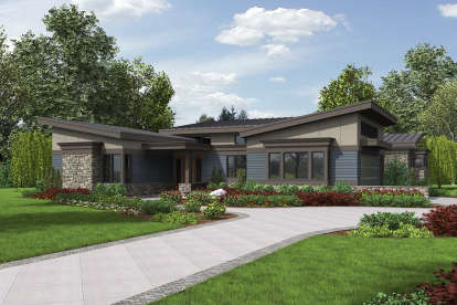 Mid Century Modern House Plan #2559-00696 Elevation Photo