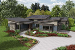 Mid Century Modern House Plan #2559-00696 Elevation Photo