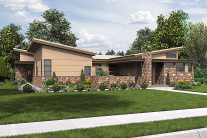 Mid Century Modern House Plan #2559-00697 Elevation Photo